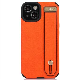 For iPhone 15-etui PU-skinnbelagt TPU-telefondeksel med stativstropp