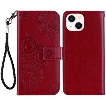 For iPhone 15 etui Uglemønster PU-skinn stativ lommebokflipptelefonomslag