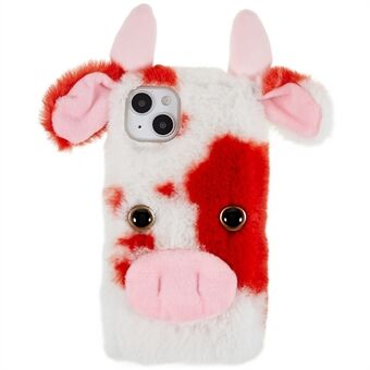 For iPhone 15 Fluffy Milk Cow Ear Case Vinter Varmt Mykt TPU-telefondeksel