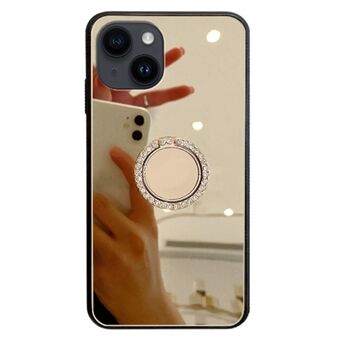 For iPhone 15-deksel med speiloverflate, TPU + PC-telefonbakdeksel med ringstativ