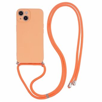 For iPhone 15 TPU-telefondeksel med fiberforet gummibelegg og lang snyteduk