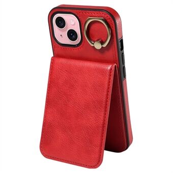 004 for iPhone 15 Etui Kortholder Støtsikker PU-skinn + TPU-telefondeksel