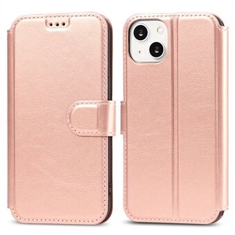 For iPhone 15-etui, støtsikker lærtelefondeksel med stativ lommebokdesign.