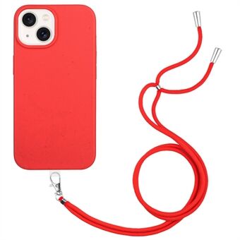 For iPhone 15 etui Magnetisk Biologisk nedbrytbart hvetestivelse + TPU mobildeksel med snor.