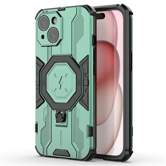 For iPhone 15 Ring Kickstand-deksel Hybrid Hard PC Soft TPU Støtsikker Mobildeksel