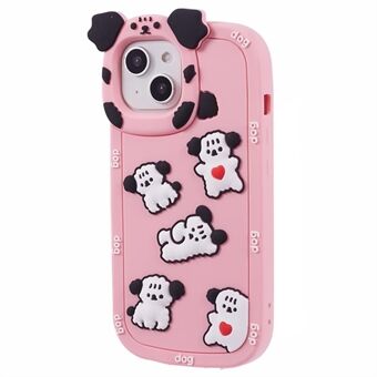 For iPhone 15 / 14 / 13 Cover med 3D-tegneserie-hundedekor i silikon