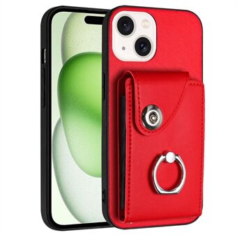 YB Leather Coating Series-7 for iPhone 15 Kickstand Deksel i skinn+TPU Kortholder Cover