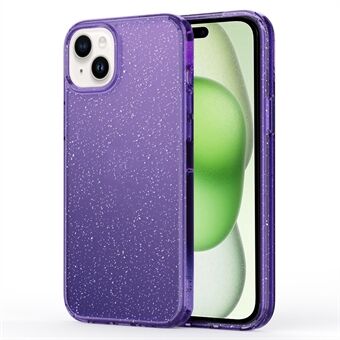 For iPhone 15 mobiltelefondeksel med glitterpulverdekor, gjennomsiktig TPU+PC-materiale som beskytter mot fall.