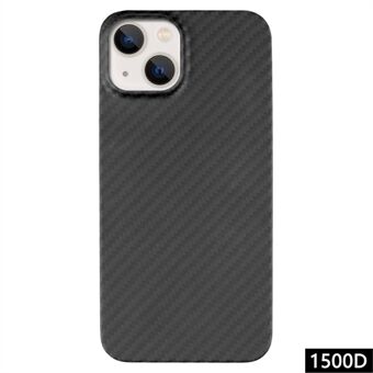 For iPhone 15 Case 1500D Ru overflate Aramid Fiber Sort Mobilskall med stort kamerahull.