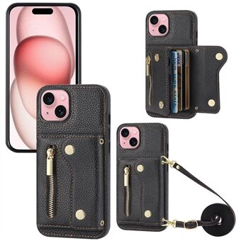 Innovativt DF-09 kortholder-etui for iPhone 15 crossbody veske mobiltelefondeksel