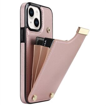 For iPhone 15-etui med kortholder TPU+PU-lær+metallmaskinvare Mobiltelefondeksel