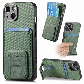 C1-11 for iPhone 15-etui i karbonfiber-tekstur, beskyttende deksel med stativ