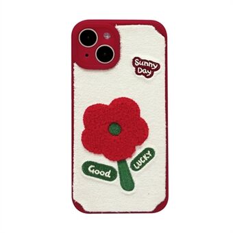 For iPhone 15 TPU-etui Plysjtelefondeksel Broderi Blomstermønster