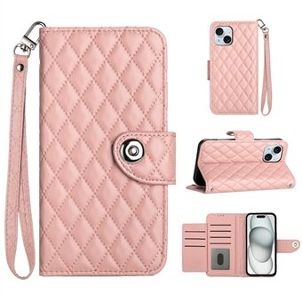 YB Imprinting-serien-8 for iPhone 15-etui Rhombus skinnomslag med 7 kortspor