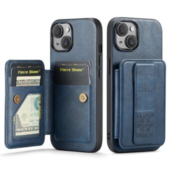 For iPhone 15-dekselet Waxy Leather+TPU Phone Cover med RFID-blokkering, kortspor og støtteben.