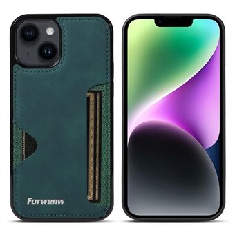 FORWENW F5-serien for iPhone 15-kortholder-Etui i skinn+TPU-telefondeksel.