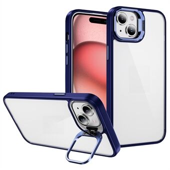 For iPhone 15 støtsikker case linseramme stativ TPU+akryltelefondeksel