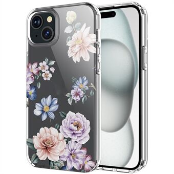 For iPhone 15 Klar Deksel IMD Blomstermønster TPU Fleksibel Telefonbeskytter