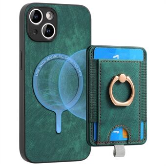 D7 For iPhone 15-etui med avtakbart kortfeste, PU-lær, støtteben