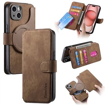 CASENEO MW-03 For iPhone 15-etui Avtakbart PU-lær belagt TPU-stativ Lommebok telefondeksel