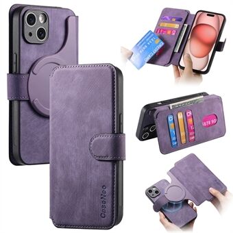 CASENEO MW-03 For iPhone 15 Etui Avtakbart PU-lær-belagt TPU-stativ Lommebok Telefondeksel