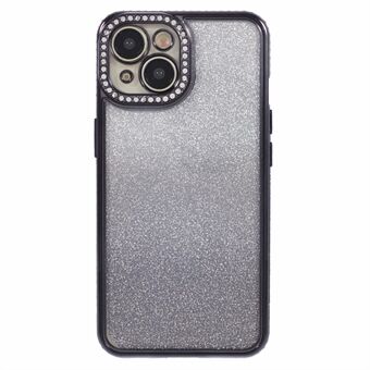 For iPhone 15 Deksel Gradient TPU Telefonomslag med Rhinestone Linseramme