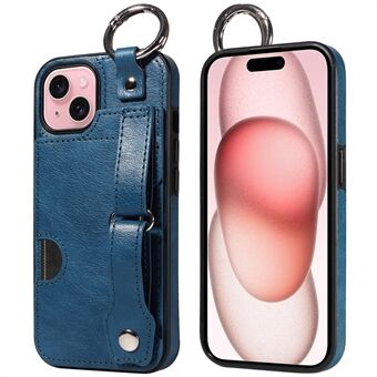 008 For iPhone 15 Etui med Kortlomme, Skinn+TPU Telefondeksel med Anti-Drop Finger Ring