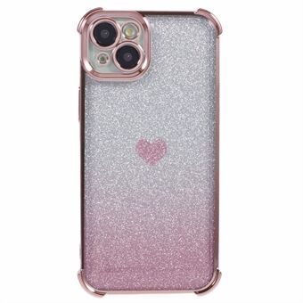 For iPhone 15 Plus Deksel Hjertemønster Glitter Støtsikkert TPU-telefondeksel