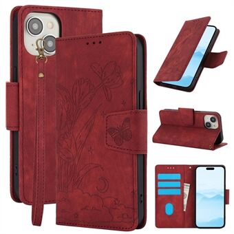 SY-001 for iPhone 15 Plus / 14 Plus-etui med sammenleggbar støtte, butterfly blomstermønster, skinnende telefondeksel, håndveske.