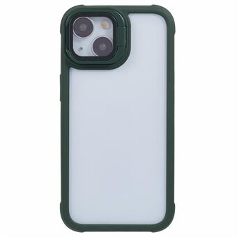 For iPhone 15 Plus deksel i PC + TPU med objektivramme og støtteben.