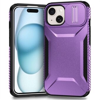 For iPhone 15 Plus-etui TPU+PC, glidelåsfri kantside-deksel med linselokk.