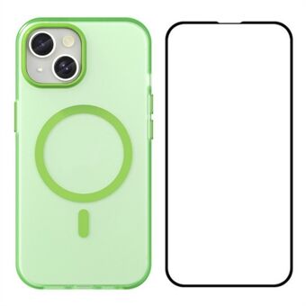 WANLONFENG LK1-serien for iPhone 15 Plus magnetisk deksel matt gummiert TPU+PC-deksel med skjermfilm