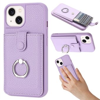 For iPhone 15 Plus / 14 Plus Etui Tegningstype Kortspor Litchi Struktur Lær Bakdeksel med Ringstøtte