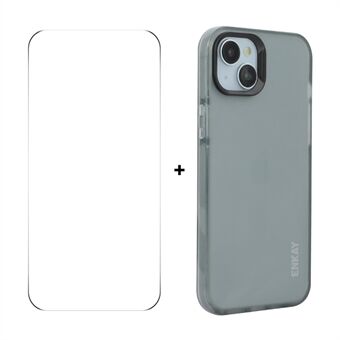 For iPhone 15 Plus ENKAY HAT PRINCE Etui Gjennomsiktig Matt TPU Støtsikker Telefonetui med Skjermfilm