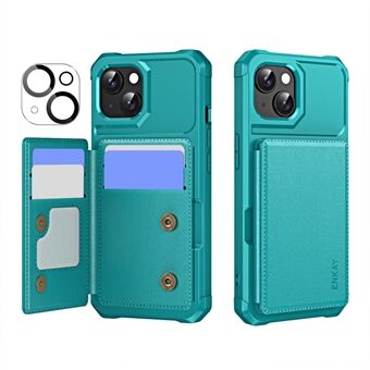 For iPhone 15 Plus ENKAY Hat-Prince Wallet Kortspor Stativ PU Lær +TPU Bakdeksel til Telefon med Kameralinsefilm