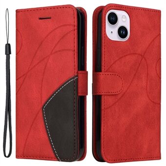 KT Leather Serie-1 for iPhone 15 Plus PU-lær-Stå-telefonlommebok-etui med tofarget spalting av telefondekselet