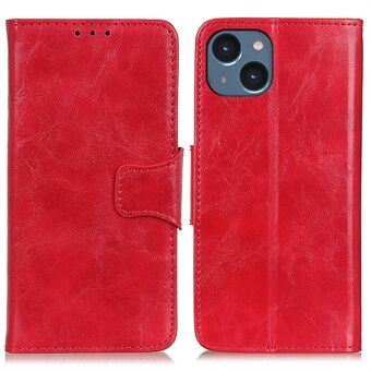 For iPhone 15 Plus Splittlær Crazy Horse-tekstur Bump Proof-etui Ståplomme Telefondeksel