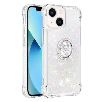 YB Quicksand-serien 7 for iPhone 15 Plus Ring Kickstand Telefonveske Flytende Glitter TPU-deksel