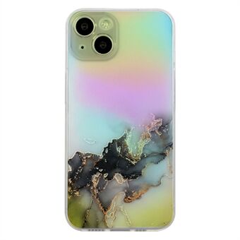 For iPhone 15 Plus Marmormønster Præging TPU-etui Fargerikt Laser Fallbestandig telefondeksel