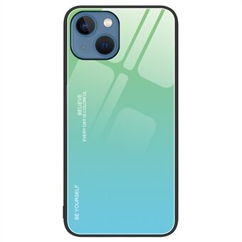 For iPhone 15 Plus Deksel i herdet glass bakside PC + TPU Gradientfarge Telefondeksel