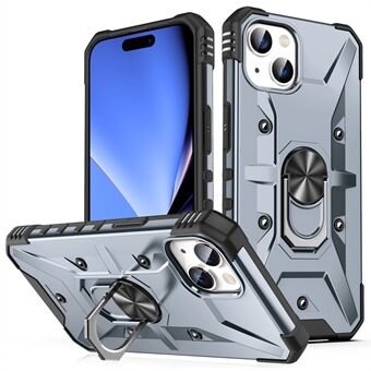 For iPhone 15 Plus Kickstand-etui som fungerer med magnetisk bilfeste. PC + TPU-telefondeksel.