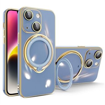 For iPhone 15 Plus TPU Telefondeksel Elektroplater Kickstand Støtsikker Beskyttende Cover med Linsefilm