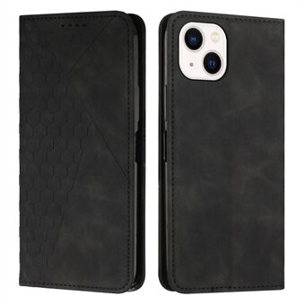 For iPhone 15 Plus Etui i PU-lær Med Trykket Ruter Mønster Støtte Skin-touch Følelse Lommebok Omslag