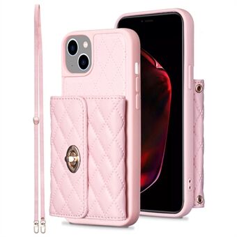 For iPhone 15 Plus PU-lær + TPU-kortspor Etui Støttebeleggende telefondeksel