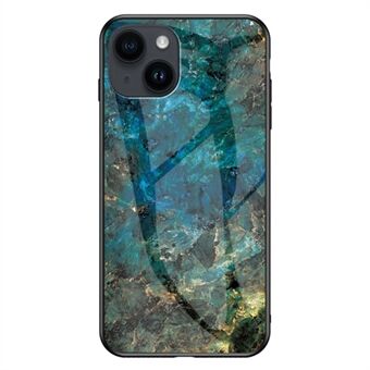 For iPhone 15 Plus Marmormønster Bakdeksel Herdet Glass+PC+TPU Beskyttelse mot fall Telefonveske