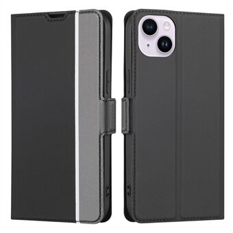 For iPhone 15 Plus Kortholderstativ Twill Tekstur Telefonveske Anti-Riper PU Skinn Telefondeksel