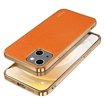 SULADA For iPhone 15 Plus Electroplated Anti-scratch Deksel Litchi Tekstur PU Lær+PC+TPU Mobildeksel