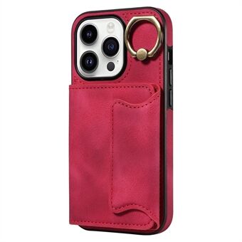 For iPhone 15 Plus PU-lær + TPU-cover Skinnfølelse Telefonveske Kortholder Støttefot Telefonskall