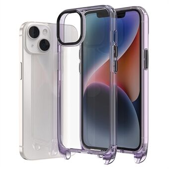 F7 For iPhone 15 Plus høy gjennomsiktighet Bakdeksel Glatt PC+TPU Telefondeksel med snorhull