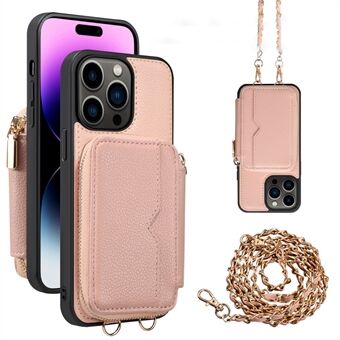 For iPhone 15 Plus Kickstand Zipper Wallet Back Cover PU Leather+TPU Phone Case with Chain Strap
For iPhone 15 Plus Kickstand Glidelås Lommebok Bakdeksel i PU-skinn+TPU Telefonveske med kjedestropp.